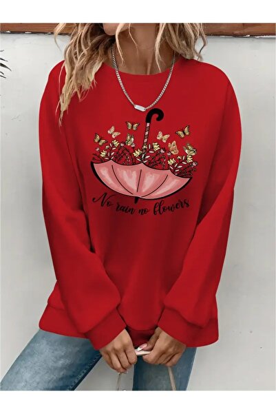 SVART WEAR Sweatshirt oversize cu gât crew, imprimat, cu trei fire, cu textur...