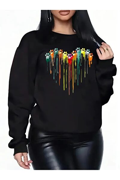 SVART WEAR Sweatshirt oversize cu gât crew, imprimat, cu trei fire, cu textur...