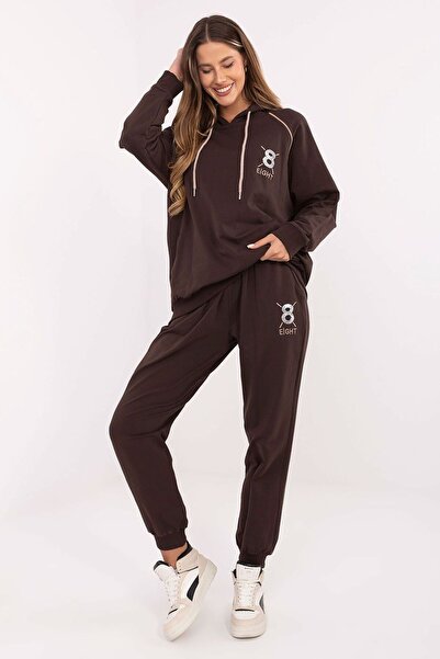Relevance Women's casual cotton tracksuit set with elastane, zirconia embroidered sweatshirt and high-waisted pants
