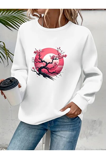 SVART WEAR Sweatshirt oversize cu gât crew, imprimat, cu trei fire, cu textur...