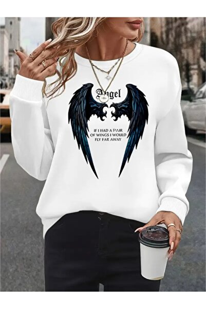 SVART WEAR Sweatshirt oversize cu gât crew, imprimat, cu trei fire, cu textur...