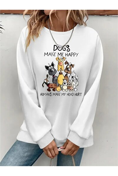 SVART WEAR Sweatshirt oversize cu gât crew, imprimat, cu trei fire, cu textur...