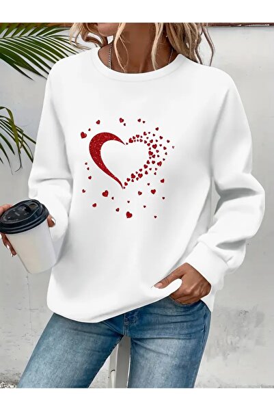 SVART WEAR Sweatshirt oversize cu gât crew, imprimat, cu trei fire, cu textur...