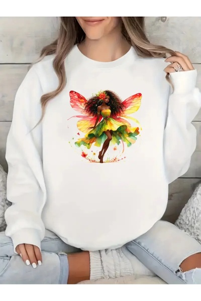 SVART WEAR سترة رياضية مطبوعة بياقة دائرية وحجم كبير مصنوعة من ثلاث خيوط مع ت...