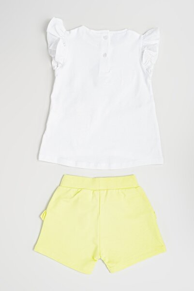 Sarabanda , Set de tricou si pantaloni scurti din amestec de bumbac - 2 piese, Verde pal, Alb optic,