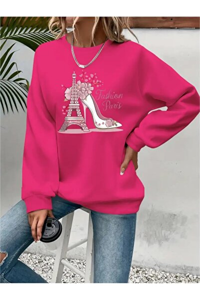 SVART WEAR Sweatshirt oversize cu gât crew, imprimat, cu trei fire, cu textur...