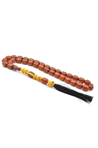 Murty99 Macrame Model Barrel Cut Dark Yellow Crimped Amber Prayer Beads