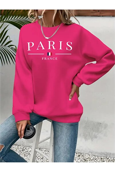 SVART WEAR Sweatshirt oversize cu gât crew, imprimat, cu trei fire, cu textur...