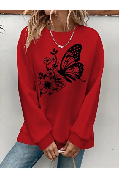 SVART WEAR Sweatshirt oversize cu gât crew, imprimat, cu trei fire, cu textur...