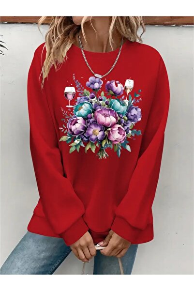 SVART WEAR Sweatshirt oversize cu gât crew, imprimat, cu trei fire, cu textur...