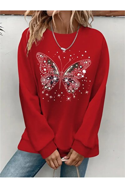 SVART WEAR Sweatshirt oversize cu gât crew, imprimat, cu trei fire, cu textur...