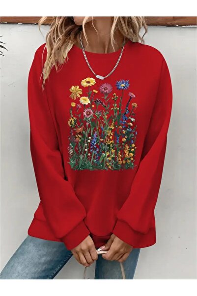 SVART WEAR Sweatshirt oversize cu gât crew, imprimat, cu trei fire, cu textur...