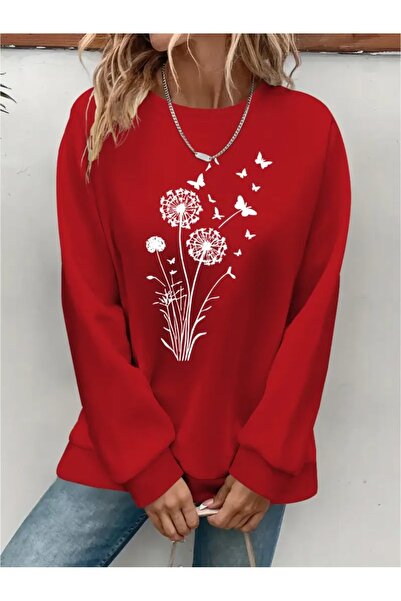 SVART WEAR Sweatshirt oversize cu gât crew, imprimat, cu trei fire, cu textur...