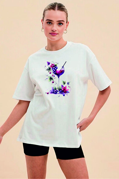 IV QUATTUOR تي شيرت نسائي مصنوع من القطن العضوي بنسبة 100%، ذو ملمس سميك ومطب...