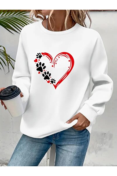 SVART WEAR Sweatshirt oversize cu gât crew, imprimat, cu trei fire, cu textur...