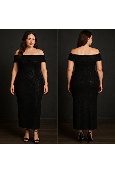 Nsb Tasarım Μαύρο γυναικείο φόρεμα με παγιέτες σε μεγάλο μέγεθος