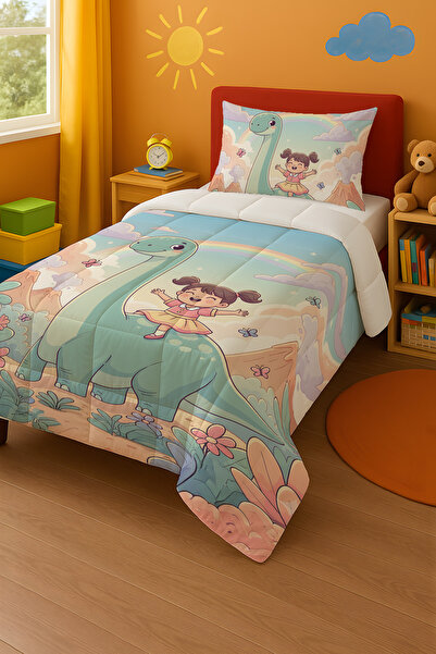 Viadela Cute Dino and Girl's Quilt