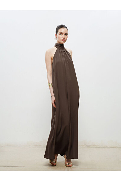 LC Waikiki New Season from Güli̇s Gi̇yi̇m Brown Halter Neck Satin Dress