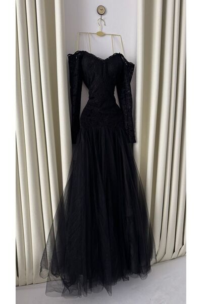 Riva Black lace dress with tulle skirt