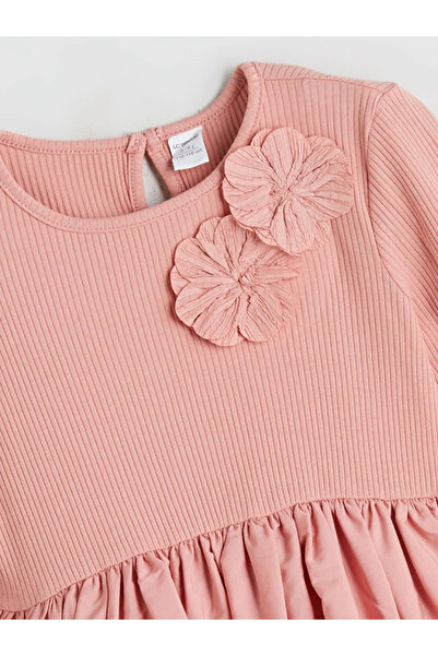 LC Waikiki Bisiklet Yaka Çiçekli Kız Çocuk Elbise