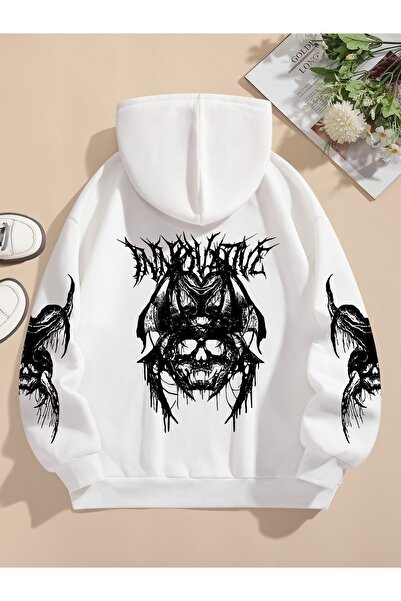 GALASHOP Gotik kurukafa Graphic Print Hoodie
