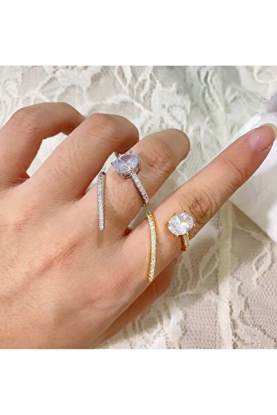Generic Adjustable Silver Zircon Stone Open Ring