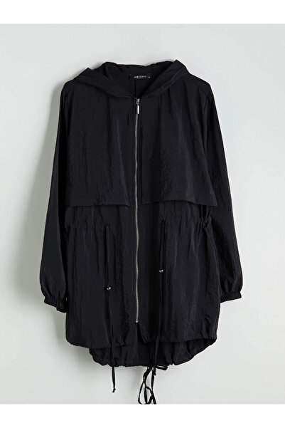 LC Waikiki Pelernă de ploaie neagră pentru femei cu glugă