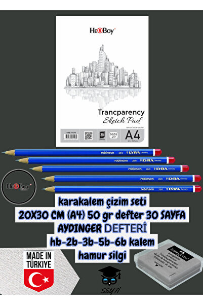 SEYFİKİRTASİYE Drawing Set with Black Pencil 20X30 cm (A4) 50 Gr Notebook 30 Sheets Aydinger Notebook Hb-2B-3B-5B-6B Pencil