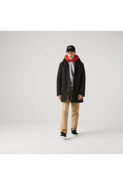 Lacoste Sport Erkek Suya Dayanıklı Baskılı Kapüşonlu Siyah Mont