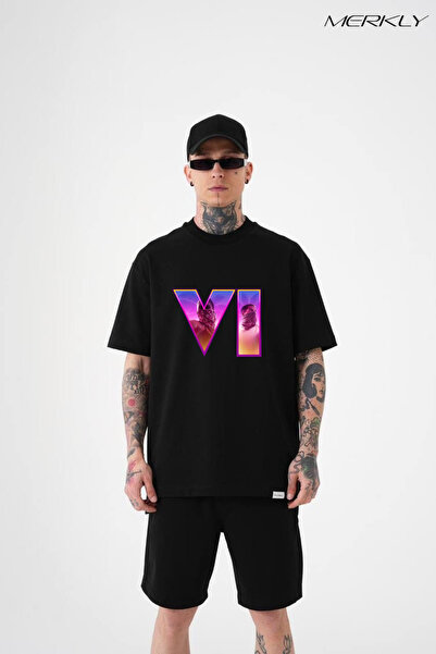 barsdepo Tricou Premium cu imprimeu Design, supradimensionat Tricou negru uni...