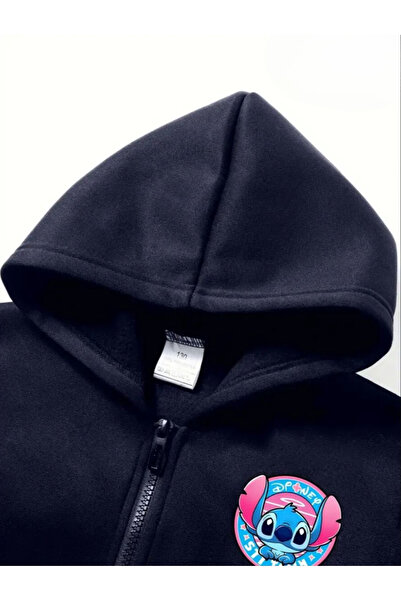Baxia KıZ Çocuk KARAKTER BaskıLI Kapşonlu Hırka Sweatshirt FERMUARLI LACİVERT RENK (YENİ)