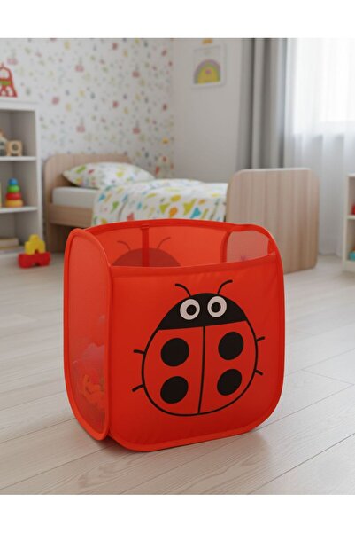 TARIK HOME Foldable Mesh Toy Basket/Laundry Bin - Ladybug Pattern Room Organizer Red