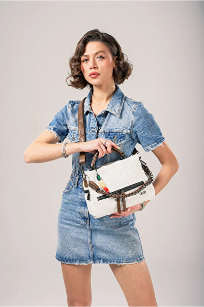 ÇÇS Women's Stone Detailed Leather Shoulder and Hand Bag