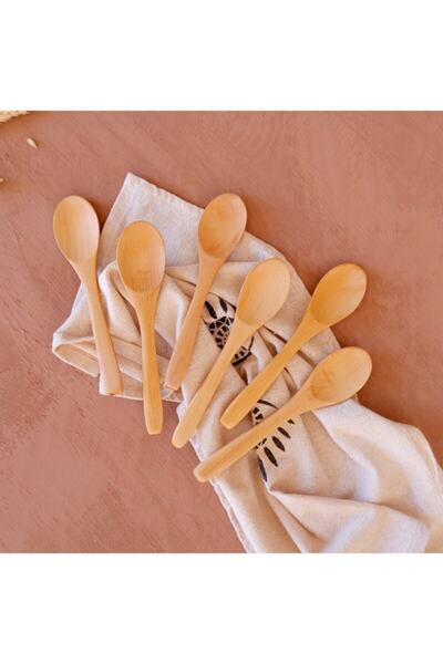 Buççin Bamboo 6-Piece Measuring and Spice Spoon 17 cm Honey, Dessert, Jam Spoon 1-Person Knife Set Bamboo 6 Multi-Use