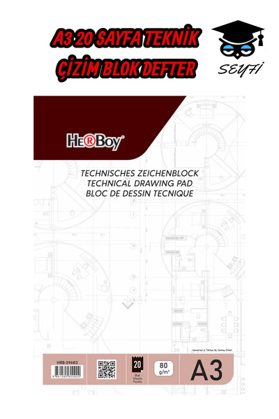 SEYFİKİRTASİYE A3 20 СТОРІНОК ТЕХНІЧНИЙ КРЕСЛЕННЯ БЛОКНОТ ЗНІМНІ СТОРІНКИ