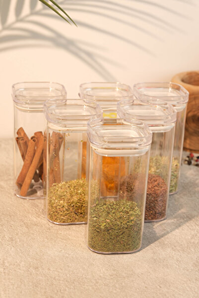 AYEM HOME 6-Piece 300ml Vacuum Lid Spice Container Set - Leak-Proof Seal - Acrylic Storage Container with Label Gift