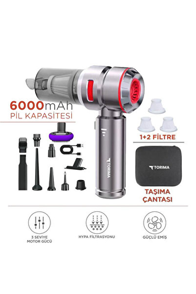 Skygo Üflemeli Şarjlı Araç Mini EL Süpürgesi 16.000PA Emiş Güçlü 4İN1 Araba S...