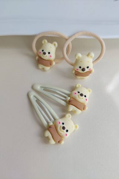Lynare Set of 4 with Cute Teddy Bear Figure, 2 Rubber Buckles, 2 Snap Buckles