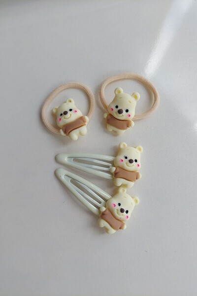 Lynare Set of 4 with Cute Teddy Bear Figure, 2 Rubber Buckles, 2 Snap Buckles