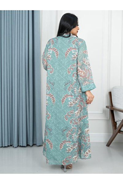 TREN Women's Long Sleeve V-Neck Kaftan Dress - Floral Paisley Print Maxi Length Plus Size