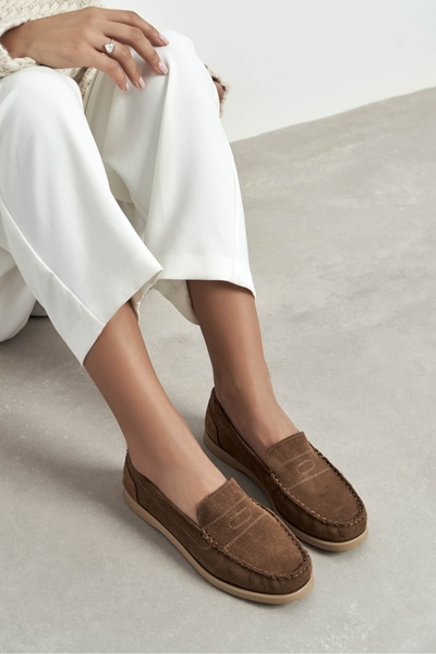 NİŞANTAŞI SHOES Yulia Taba Дамски мокасини с плоска подметка от естествена кожа