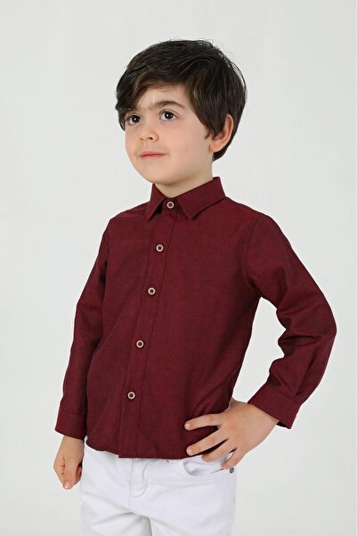 Modaley Giyim Cămașă clasică pentru copii, roșu claret, cu mânecă lungă