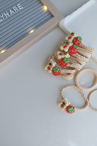 Lynare Set de 3 agrafe de păr din cauciuc cu figurine de ursuleț și căpșuni