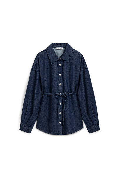 praye Oversize Tied Denim Jacket Navy Blue