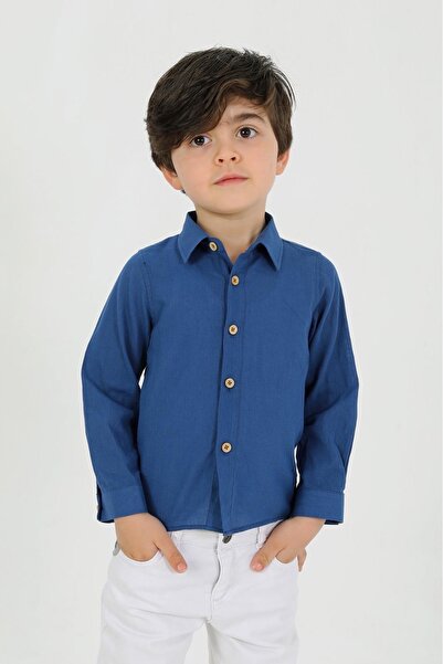 Pi Giyim Klasik Çocuk Gömlek Mavi Uzun Kollu