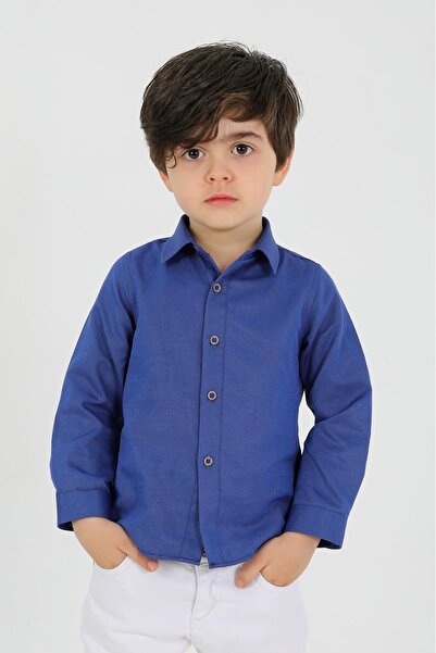 SİERNA Класическа детска риза с дълъг ръкав в тъмносин цвят