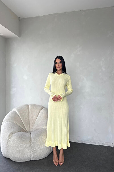 LİLA İSTANBUL Bisiklet Yaka Kol Detaylı Fitilli Triko Elbise