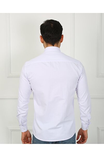 PİERLES Λεπτή εφαρμογή Λευκό ανδρικό πουκάμισο με μακριά μανίκια