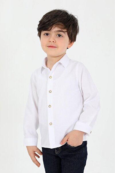 Modaley Giyim Cămașă clasică pentru copii, albă, cu mânecă lungă