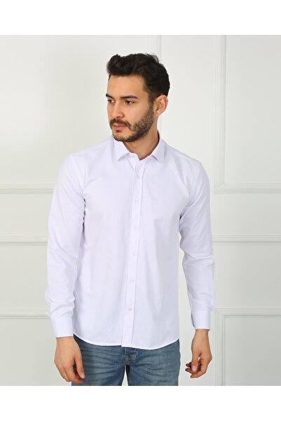 PİERLES Λεπτή εφαρμογή Λευκό ανδρικό πουκάμισο με μακριά μανίκια